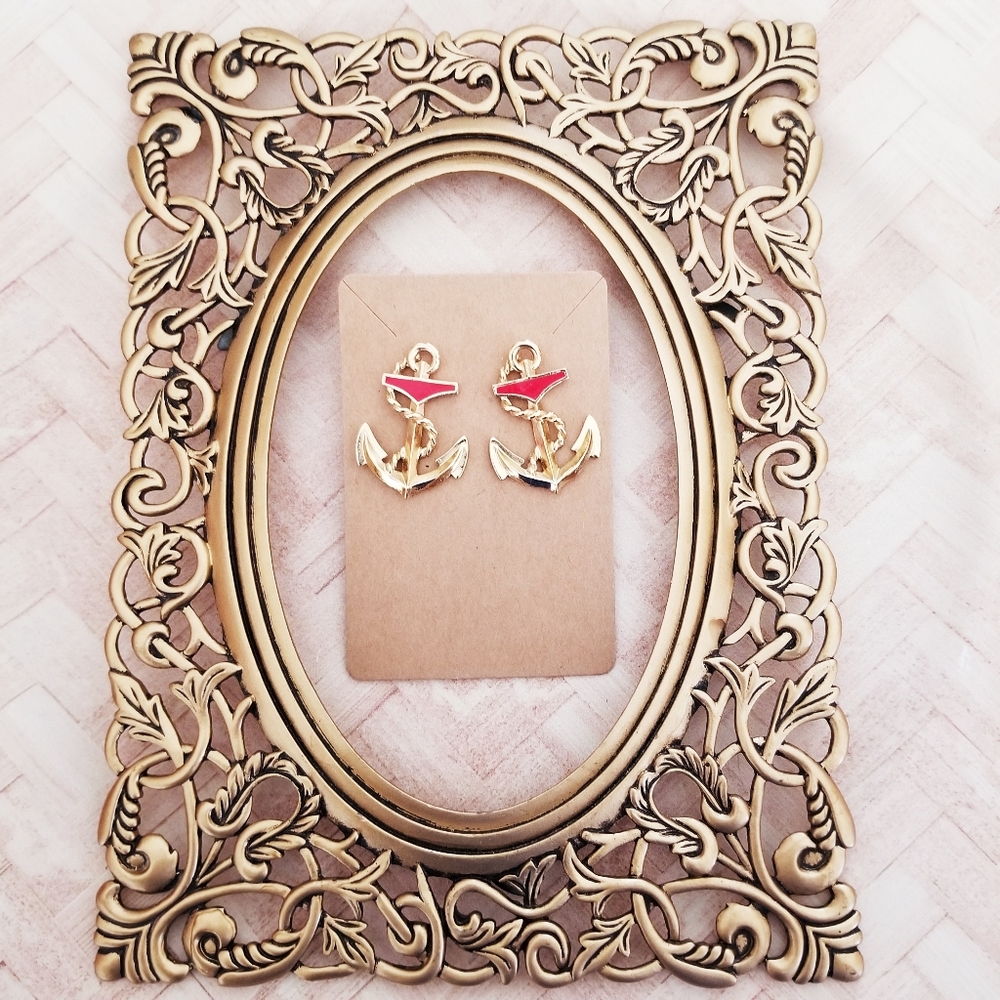 Vintage Gold Tone Anchor Earrings